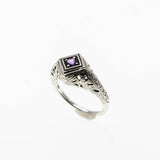 A Touch Of Lavender - Estate Sterling Silver Natural Amethyst Filigree Ring (ER403)
