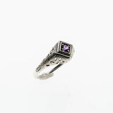 A Touch Of Lavender - Estate Sterling Silver Natural Amethyst Filigree Ring (ER403)