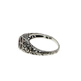 Crimson Delight - Estate Sterling Silver Natural Ruby & Cubic Zirconia Filigree Flower Ring (ER404)