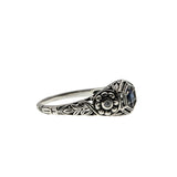 Indigo Delight - Estate Sterling Silver natural Sapphire & Cubic Zirconia Filigree Flower Ring (ER405)