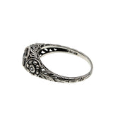 Indigo Delight - Estate Sterling Silver natural Sapphire & Cubic Zirconia Filigree Flower Ring (ER405)