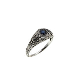Indigo Delight - Estate Sterling Silver natural Sapphire & Cubic Zirconia Filigree Flower Ring (ER405)