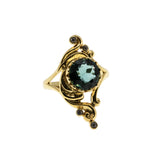 Victorian Art Nouveau Revival - Estate 24K Gold Plate Over Sterling Silver Lab Created Emerald & Cubic Zirconia Ring (ER406)