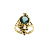 Victorian Art Nouveau Revival - Estate 24K Gold Plate Over Sterling Silver Lab Created Emerald & Cubic Zirconia Ring (ER406)