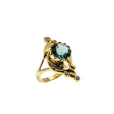 Victorian Art Nouveau Revival - Estate 24K Gold Plate Over Sterling Silver Lab Created Emerald & Cubic Zirconia Ring (ER406)
