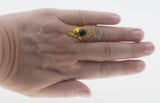 Victorian Art Nouveau Revival - Estate 24K Gold Plate Over Sterling Silver Lab Created Emerald & Cubic Zirconia Ring (ER406)