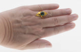 Victorian Art Nouveau Revival - Estate 24K Gold Plate Over Sterling Silver Lab Created Emerald & Cubic Zirconia Ring (ER406)