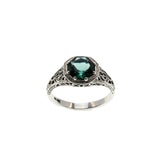 Edwardian Revival - Estate Sterling Silver Lab Created Emerald Filigree Ring (ER407)