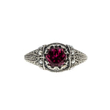 Victorian Revival - Estate Sterling Silver Lab Created Ruby & Seed Pearl Ring (ER408)
