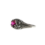 Victorian Revival - Estate Sterling Silver Lab Created Ruby & Seed Pearl Ring (ER408)
