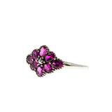 Red Rose - Estate Sterling Silver Ruby & Seed Pearl Flower Cluster Ring (ER409)