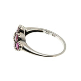 Red Rose - Estate Sterling Silver Ruby & Seed Pearl Flower Cluster Ring (ER409)