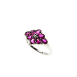 Red Rose - Estate Sterling Silver Ruby & Seed Pearl Flower Cluster Ring (ER409)