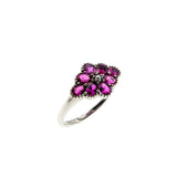 Red Rose - Estate Sterling Silver Ruby & Seed Pearl Flower Cluster Ring (ER409)