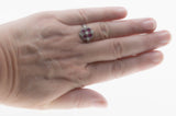 English Rose - Estate Sterling Silver Natural Ruby & Seed Pearl Engraved Flower Ring (ER410)