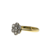 Jewelled Daisy - Edwardian English Signed 'S.B & S LTD' 18K Gold Platinum Natural Diamond Daisy Ring (EDR083)