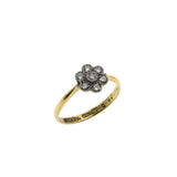 Jewelled Daisy - Edwardian English Signed 'S.B & S LTD' 18K Gold Platinum Natural Diamond Daisy Ring (EDR083)