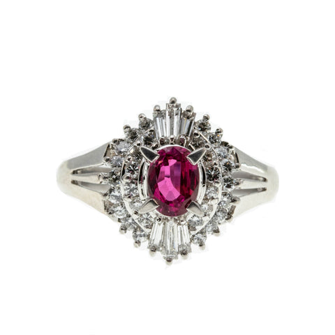 Pirouette - Vintage Platinum Ruby & Diamond Ballerina Ring (VR804)