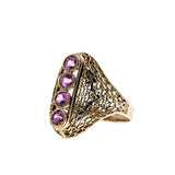 Ticked Pink - Edwardian 10K Yellow & White Gold Pink Sapphire Foliage Filigree Ring (EDR084)