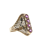 Ticked Pink - Edwardian 10K Yellow & White Gold Pink Sapphire Foliage Filigree Ring (EDR084)