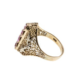 Ticked Pink - Edwardian 10K Yellow & White Gold Pink Sapphire Foliage Filigree Ring (EDR084)