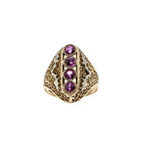 Ticked Pink - Edwardian 10K Yellow & White Gold Pink Sapphire Foliage Filigree Ring (EDR084)