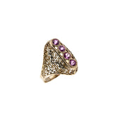 Ticked Pink - Edwardian 10K Yellow & White Gold Pink Sapphire Foliage Filigree Ring (EDR084)