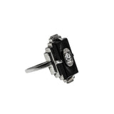 Flapper Finery - Art Deco 10K White Gold Natural Black Onyx & Diamond Engraved Ring (ADR288)