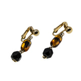 Sarah Coventry - Vintage Gold Plated Amber & Black Glass Beaded Clip-On Earrings (VE480)