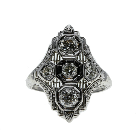 Pure Illumination - Art Deco 18K White Gold 'Old European Cut Diamond' Filigree Ring (ADR231)