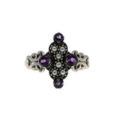 Twilight Over The Sea - Estate Sterling Silver Natural Amethyst & Seed Pearl Ring (ER411)