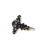 Twilight Over The Sea - Estate Sterling Silver Natural Amethyst & Seed Pearl Ring (ER411)