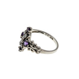 Twilight Over The Sea - Estate Sterling Silver Natural Amethyst & Seed Pearl Ring (ER411)