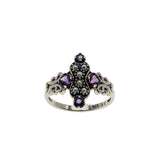 Twilight Over The Sea - Estate Sterling Silver Natural Amethyst & Seed Pearl Ring (ER411)