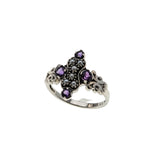 Twilight Over The Sea - Estate Sterling Silver Natural Amethyst & Seed Pearl Ring (ER411)
