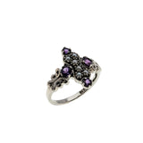 Twilight Over The Sea - Estate Sterling Silver Natural Amethyst & Seed Pearl Ring (ER411)