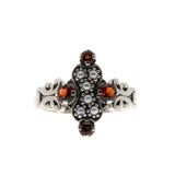 Sunset Over The Sea - Estate Sterling Silver Natural Garnet & Seed Pearl Ring (ER412)