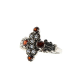 Sunset Over The Sea - Estate Sterling Silver Natural Garnet & Seed Pearl Ring (ER412)