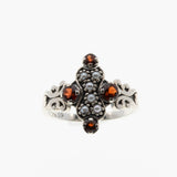 Sunset Over The Sea - Estate Sterling Silver Natural Garnet & Seed Pearl Ring (ER412)