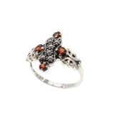 Sunset Over The Sea - Estate Sterling Silver Natural Garnet & Seed Pearl Ring (ER412)