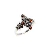 Sunset Over The Sea - Estate Sterling Silver Natural Garnet & Seed Pearl Ring (ER412)