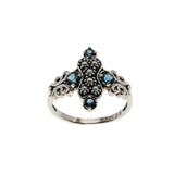 Blue Skies Over The Sea - Estate Sterling Silver Natural London Blue Topaz & Seed Pearl Ring (ER413)