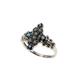 Blue Skies Over The Sea - Estate Sterling Silver Natural London Blue Topaz & Seed Pearl Ring (ER413)