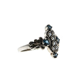 Blue Skies Over The Sea - Estate Sterling Silver Natural London Blue Topaz & Seed Pearl Ring (ER413)