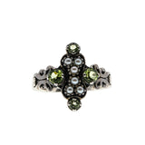 Green Flash Sunrise Over The Sea - Estate Sterling Silver Natural Peridot & Seed Pearl Ring (ER414)