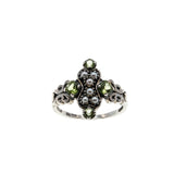 Green Flash Sunrise Over The Sea - Estate Sterling Silver Natural Peridot & Seed Pearl Ring (ER414)