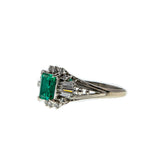 Electrifying - Vintage Platinum Natural Emerald & Diamond Ring (VR806)