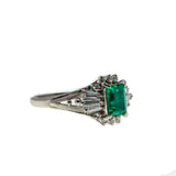 Electrifying - Vintage Platinum Natural Emerald & Diamond Ring (VR806)