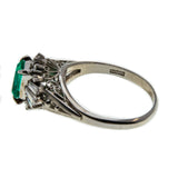 Electrifying - Vintage Platinum Natural Emerald & Diamond Ring (VR806)