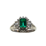 Electrifying - Vintage Platinum Natural Emerald & Diamond Ring (VR806)